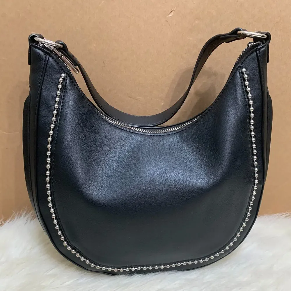 I.N.C. Black Vegan Leather Expandable KOLLEENE Ball Chain Hobo XB